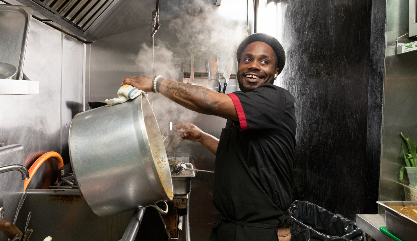 Kemar Dawkins, sous-chef at Stella’s Caribbean in Brooklyn, NY.